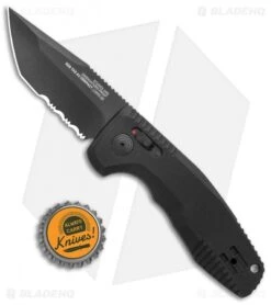 SOG Knives SOG-TAC AU Compact Tanto Automatic Knife Aluminum (2.9" Black Serr) -Knife Sale Shop SOG Knives SOG TAC AU Compact Auto Tanto Black Black Serr BHQ 119255 jr bottlecap