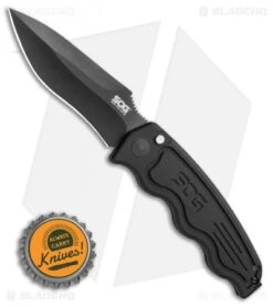 SOG-TAC Automatic Knife Drop Point (3.5" Black) ST-06 -Knife Sale Shop SOG TAC Automatic Knife Drop Point 3.5 Black ST 06 BHQ 6208 LS Bottlecap