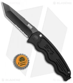 SOG-TAC Tanto Automatic Knife Black Aluminum (3.5" Black Serr) ST-04 -Knife Sale Shop SOG TAC Tanto Auto Black Aluminum Black Serr ST 04 BHQ 2598 jr bottlecap