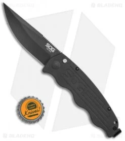 SOG Tac Ops Automatic Knife Black Canvas Micarta (3.5" S35VN Black) -Knife Sale Shop SOG Tac Ops Auto Black Canvas Micarta Black TO1011 BX BHQ 52251 jr bottlecap