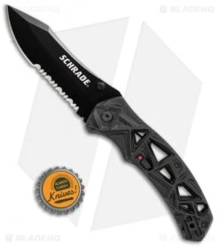 Schrade Shizzle MAGIC Spring Assisted Knife Black (3.375" Black Serr) -Knife Sale Shop Schrade Shizzle MAGIC Sa Black Black Serr SCHA11BS BHQ 61992 jr bottlecap