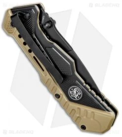 Smith & Wesson Spring Assisted Knife Black & Tan (3.3" Black) 1084302 -Knife Sale Shop Smith Wesson SA Black and Tan Black 1084302 BHQ 80708 jr side 1