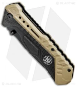 Smith & Wesson Spring Assisted Knife Black & Tan (3.3" Black) 1084302 -Knife Sale Shop Smith Wesson SA Black and Tan Black 1084302 BHQ 80708 jr spine 1