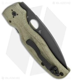 Spyderco Shaman Exclusive Green Canvas Micarta Knife (3.6" DLC M4) C229MPM4BK -Knife Sale Shop Spyderco Shaman Green Canvas Micarta Black C229MPM4BK BHQ 142027 jr side