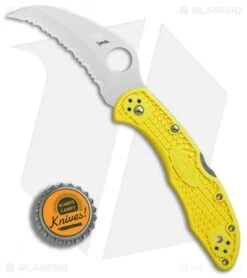 Spyderco Tasman Salt 2 Lock Back Knife Yellow (2.8" Satin Full Ser) C106SYL2 -Knife Sale Shop Spyderco Tasman Salt 2 yellow satin full serr BHQ 71336 er bottlecap 3