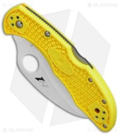 Spyderco Tasman Salt 2 Lock Back Knife Yellow (2.8" Satin Full Ser) C106SYL2 -Knife Sale Shop Spyderco Tasman Salt 2 yellow satin full serr BHQ 71336 er spine 3