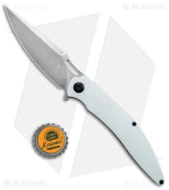 VDK Vesta Liner Lock Knife White G-10 (4" Damascus) -Knife Sale Shop VDK Vesta LL White G 10 Damascus BHQ 124340 jr bottlecap