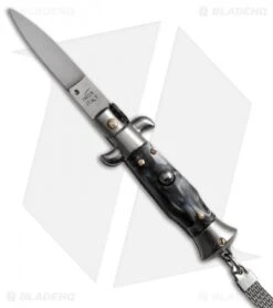 SKM 4" Keychain Stiletto Automatic Knife Sim Horn (1.6" Satin Flat)