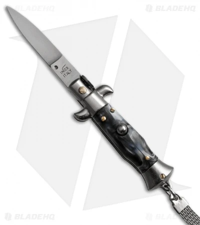 SKM 4" Keychain Stiletto Automatic Knife Sim Horn (1.6" Satin Flat) 3 SKM 4" Keychain Stiletto Automatic Knife Sim Horn (1.6" Satin Flat)