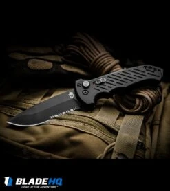 Gerber Auto 06 Automatic Knife S30V Drop Point (3.6" Black Serr) 0377 -Knife Sale Shop gerber 06 auto black serr droppoint 0377 BHQ 1471 dl tactical
