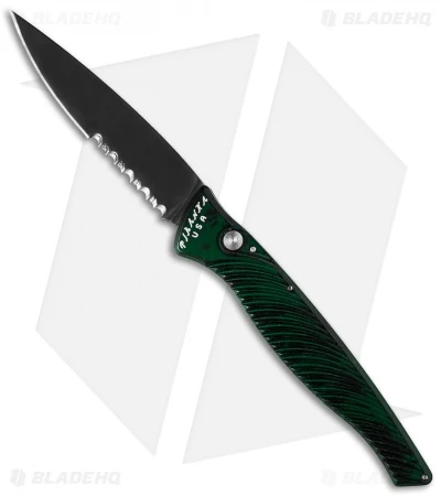 Piranha DNA Automatic Knife Green Marble Tactical (3.25" Black Serr) 3 Piranha DNA Automatic Knife Green Marble Tactical (3.25" Black Serr)