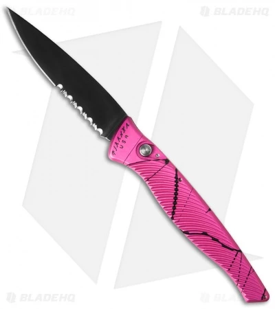 Piranha DNA Automatic Knife Pink Vein Tactical (3.25" Black Serr) 3 Piranha DNA Automatic Knife Pink Vein Tactical (3.25" Black Serr)