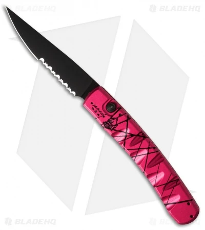 Piranha Virus Automatic Knife Pink Tactical (3.25" Black Serr) 3 Piranha Virus Automatic Knife Pink Tactical (3.25" Black Serr)
