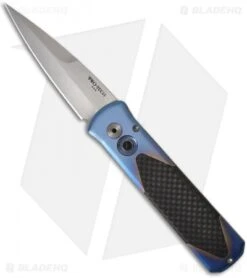 Pro-Tech Godson Blue Titanium Custom Automatic Knife W/ Carbon Fiber (Satin PLN)