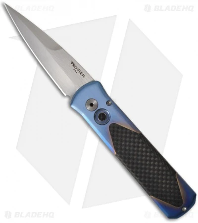 Pro-Tech Godson Blue Titanium Custom Automatic Knife W/ Carbon Fiber (Satin PLN) 3 Pro-Tech Godson Blue Titanium Custom Automatic Knife W/ Carbon Fiber (Satin PLN)