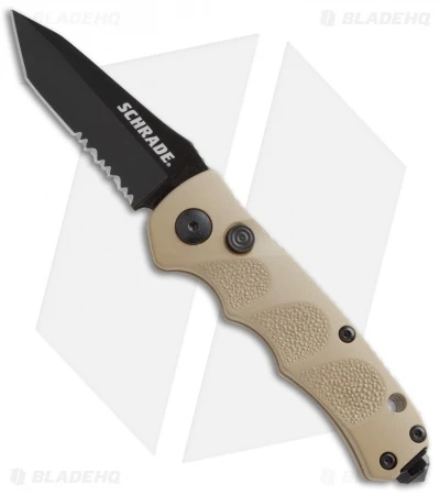 Schrade Mini Extreme Survival Tanto Auto Knife Tan (2.5" Black Serr) SC60MBRTS 3 Schrade Mini Extreme Survival Tanto Auto Knife Tan (2.5" Black Serr) SC60MBRTS