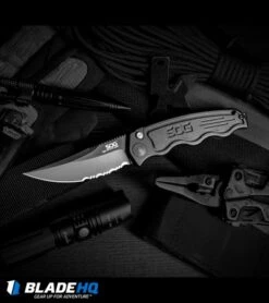 SOG Knives Mini SOG TAC Automatic Knife (Black Serr) ST-12 -Knife Sale Shop sog mini sog tac blk serr ST 12 BHQ 3163 dl