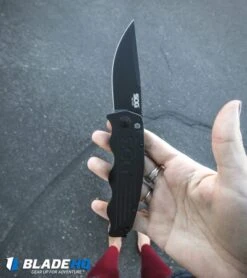 SOG Tac Ops Automatic Knife Black Canvas Micarta (3.5" S35VN Black) -Knife Sale Shop sog tac ops auto black BHQ 52251 dl
